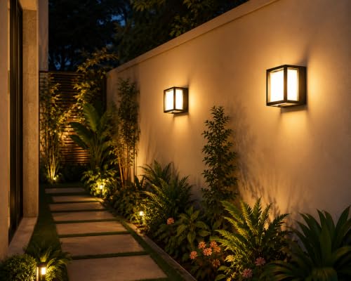 Image of fizzytech 5W LED Square Wall Light, Waterproof Metal Body with Acrylic Cover, Warm White Indoor & Outdoor Wall Lamp for Balcony, Garden & Home, Pack of 2