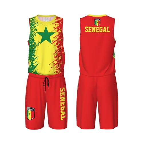 Senegal Flag Grain (3) Basketball Jersey Uniform Suit for Men Women Adults Training Athletic Set
