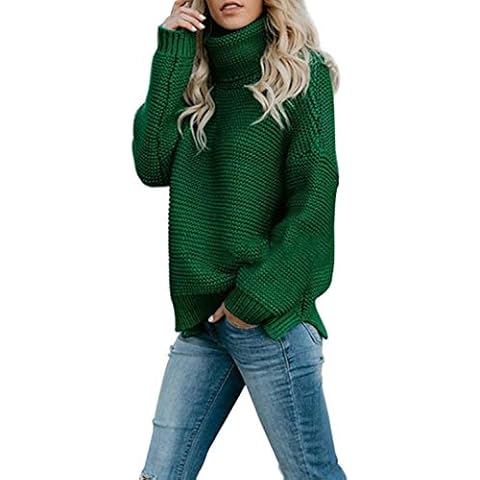 KINGFEN Women's Winter Clothing Warm Turtle Neck Oversized Sweatshirt Women Knitted Sweater Fluffy Jumpers Thermal Tops Womens Long Sleeve Women Sweatshirt Baggy Jumpers Women UK Green L 14-16 Cover