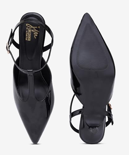 Image of JM LOOKS Minimalist T-Strap Kitten Heels with Sleek Pointed Toe and Adjustable Ankle Fastening Strap