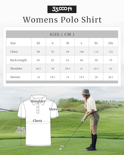 33,000ft Damen Poloshirt Golf Shirt Sonnenschutz UV Schutz Sommer Kurzarm T Shirts Schnelltrocknend Performance Sportshirt Outdoor Atmungsaktiv Funktions Polohemd für Golfen Tennis Cremeweiß S