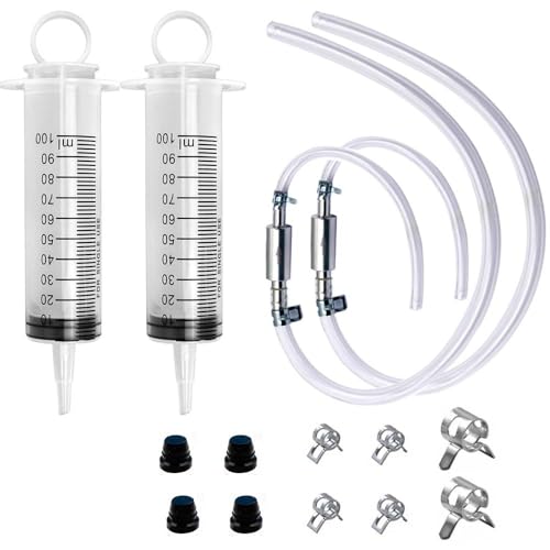 Paalee 2 Set Brake Bleeder Hose Kit Includes 2 Pcs Brake Fluid Bleeder Kit and 2pcs 100ml Syringes Universal Break Bleeder Kit Car Accessories for Car Motorbike Bike (2 Sets)