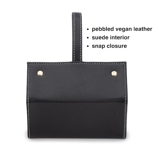 Image of Brouk & Co Leah 5 Eyewear & Jewelry Case - Pebbled Vegan Leather, Foldable Case, Snap Closure, Hanging Loop, Interior Mirror, 5 Compartments: Sunglasses and Jewelry (Black)