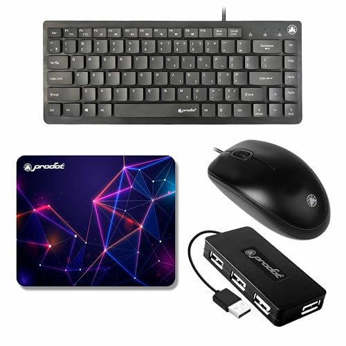 Image of Prodot 4-in-1 Wired Combo Pack | 217 Mini Wired Keyboard + 185 Optical Mouse + 4 in1 Port USB Hub + Anti-Slip Mouse Pad | for Laptop /Desktop