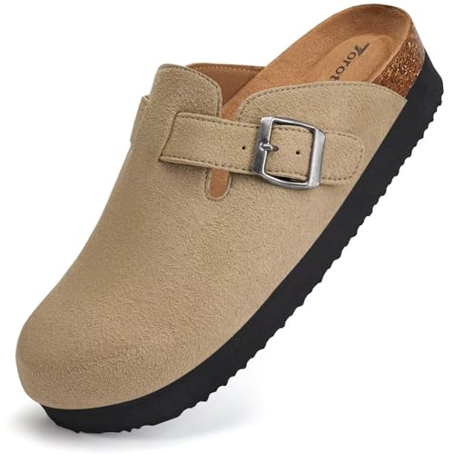 Image of Torotto Womens Clogs Cork Footbed Suede Slippers Arch Support Potato Shoes with Adjustable Buckle