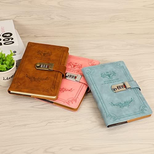 Diary with Lock, PU Leather Password Lock Notebook, Lockable Journal for Adults with Combination Lock, A5 Writing Notebook Secret Notepad for Office Women Men
