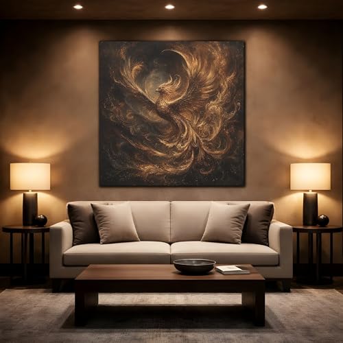 Tableau Phoenix Doré Toile Or et Noir 15x15 cm Décoration Murale Salon - 2