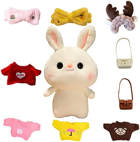 QCOTNG Rabbit Stuffed Animal Soft Cute Bunny Plush Toy with 9 Outfits and Accessories to DIY Dress Up Clothes Best Birthday for Kids Girls Boys (12inch/30cm) (Rabbit, Multi Suit)