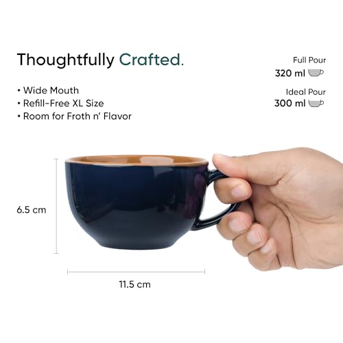 Image of Shay Large Ceramic Coffee Cup, 1pc, Blue, 320ml | Cappuccino Cup | Glossy Finish | Premium Porcelain Coffee Mug | Microwave Safe (XL Cuppa 1pc - Blue)