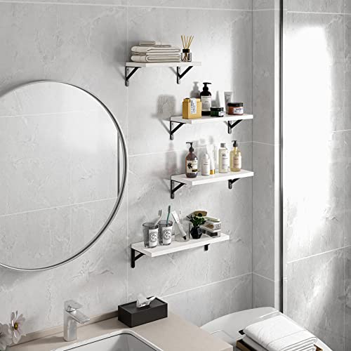 Image of YGEOMER Floating Shelves for Wall, Different Sizes White Wall Shelves for Living Room, Bathroom, Bedroom, Kitchen, Home Decor (Set of 4)
