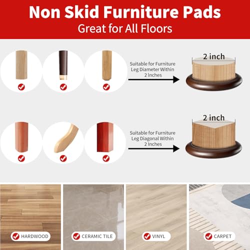 Ezprotekt Non Slip Wood Furniture Caster Cups Φ 50 mm, 12 PCS Furniture Cups - Image 4