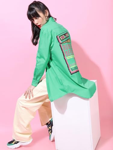 Image of Tokyo Talkies Women's Oversized Shirts | Printed | Long Sleeves | Spread Collar