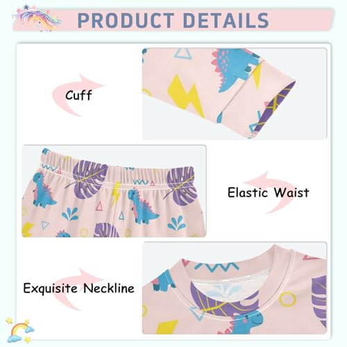Pajama Sets Long Sleeve Dinosaur Leaves Triangle Soft Comfy Sleepwear 2 Piece PJS 3-8T4