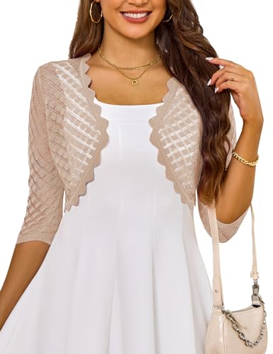 Image of LIENRIDY Women's 2024 Cropped Cardigan 3 /4 Sleeve Hollowed-Out Open Front Bolero Shrug for Dresses S-XL