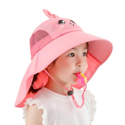 Image of SYGA Children's Cute Pink Bunny Sun Hat UPF 50+ Wide Brim UV Protection Bucket Hat, Lightweight Breathable Summer Beach Fishing Hat for 3-10 Years Boys & Girls