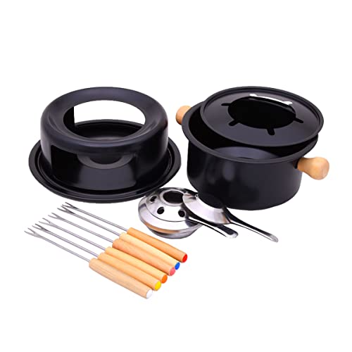 Mimo Style Conjunto Para Fondue 16cm na Cor Preta, Feito em Aço Inox e Madeira. Ideal Para Servir Fo