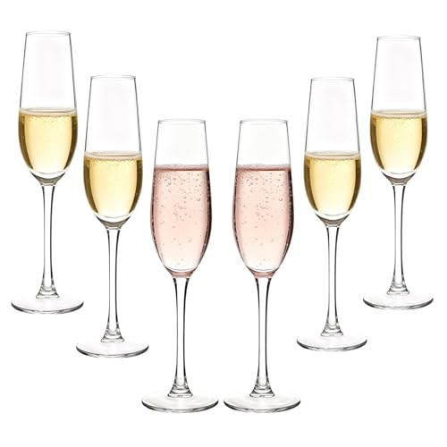 Tefrine 6 PCS Champagne Flutes Crystal Prosecco Glasses Pair, Transparent Champagne Flutes for Celebrations and Special Occasions