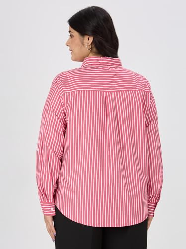 Image of Style Quotient Plus Women Blue and White Stripe Polycotton Regular Formal Shirt