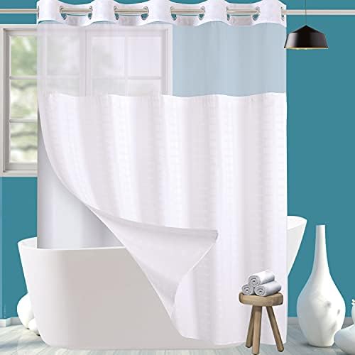 Conbo Mio Extra Wide Hotel Fabric Shower Curtain with Snap in Liner for Bathroom Machine Washable Waterproof Repellent Shower Curtain (White 108" (W) x 74"(H))