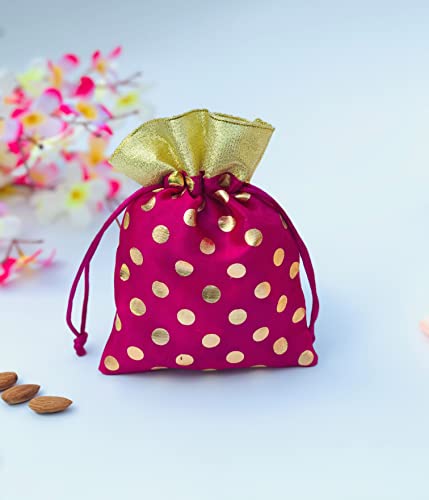 Image of Women's Polka Dot Potli Bags for Return Gifts Wedding Gift for mom Potli Purse Gift Bags Fancy Potli bag Diwali Potli Karwachauth Potli - Red Polka 1kg Large size (25cm x 27cm)