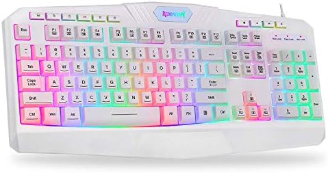 Redragon K503 Gaming Keyboard, RGB LED Backlit, Multimedia Keys, Silent USB Keyboard with Wrist Rest for Windows PC Games (Wired, White)