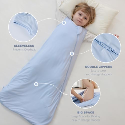 Image of Mosebears Unisex Rayon Made from Bamboo Sleep Sack with 2-Way Zipper,2.5 Tog Baby Winter Sleep Sack(Fog Blue,0-6 Months)