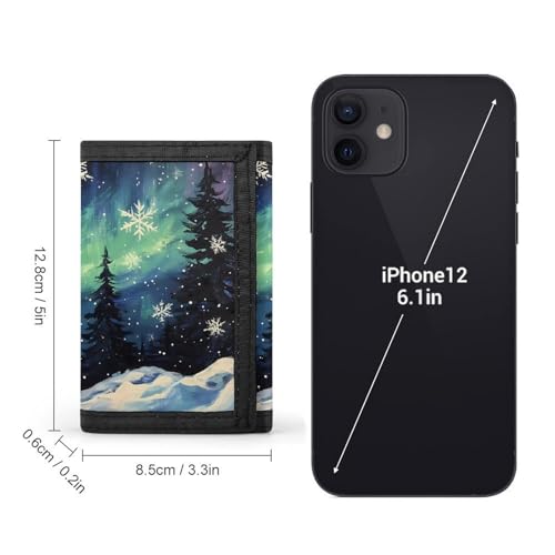 Northern Auroras Snowflakes Trifold Wallets for Men Women Ultra Thin Card Holder Purse with Zip Coin Pocket2