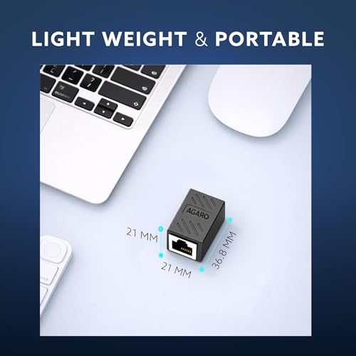 Image of AGARO Cat8 Ethernet Extender Female to Female RJ45 Coupler Adapter, 8P8C Inline LAN Connector for Cat6 /Cat7 /Cat8 Cable Extension, Network Cable Joiner, High-Speed, Stable Connection, Pack of 1