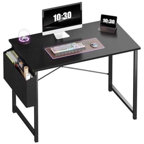 Image of OLIXIS Small Computer Desk, 40 Inch Gaming Desks for Home Office | Writing Study Craft Work Table, Computer Workstation for Bedroom Small Spaces with Storage Bag, Black