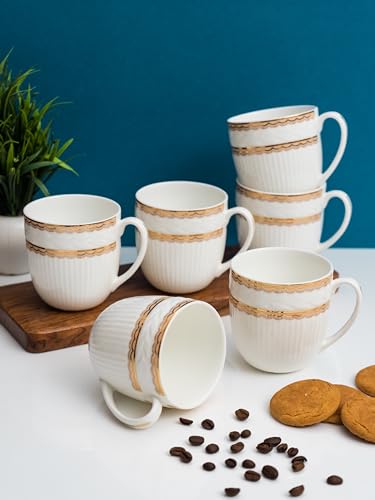 Image of Clay Craft Fine Ceramic Gold Printed Coffee /Tea Cups Set of 6-200 ml Each, Tea Cup Set of 6, Mugs for Coffee, Cups Set of 6, Mug Set, Ideal for Gifting, Perfect for Home and Office
