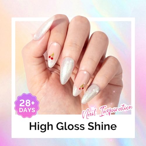 Image of MelodySusie Jelly White Aurora Shimmer Gel Nail Polish, 0.5fl oz Soak Off UV LED Holographic Green Glitter Gel Polish Gift for Women Nail Art Manicure Salon DIY Nail Design Decoration at Home-G2302
