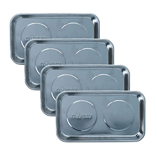 Rectangular Magnetic Parts Tray Storage Holder 230 x 135mm Stainless Steel 4pk