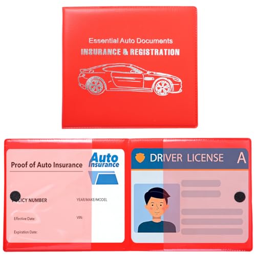 CALFOVERA PU Leather Driver's License Protective Cover Case Car Registration and Insurance Holder Small Vehicle Glove Box Organizer Motor Vehicle Car Document Holder Wallet for Men Women(Red)