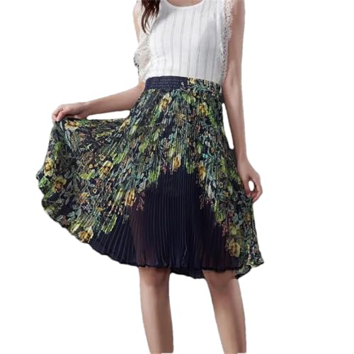 Women Korean Style Elegant Print Pleated Elastic Waist Sweet Short Slim Fit High Waist A-Line Skirts 1505 One Size
