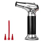 TOUCHHI トーチバーナー 料理用 ガスバーナー 炙り調理用バーナー 電子点火 溶接 ガスバーベキュー/キャンプ BBQ/アウトドア釣り/お菓子作り/キャンプの炭火起こし 900℃～1300℃ 火力調整可能 防風 充填式 アルミニウム (シルバーとレッドのランダム発送)