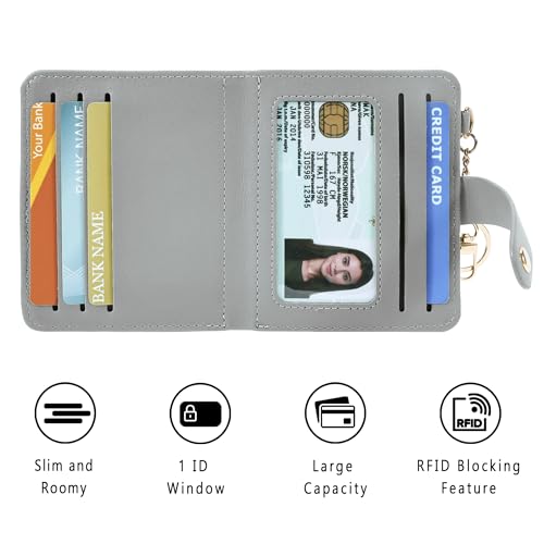 Image of Airkit Small Wallet Women RFID, PU Leather Card Holder with Keychain | Slim Compact Zipper Coin Purse for Ladies, Travel Holiday Gifts for Mom, Cute Mini Bifold Wallets