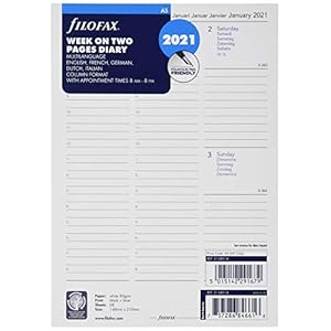 Filofax A5 2021 Agenda, Week Op Twee Pagina’s, In 5 Talen, 148 x 210 mm