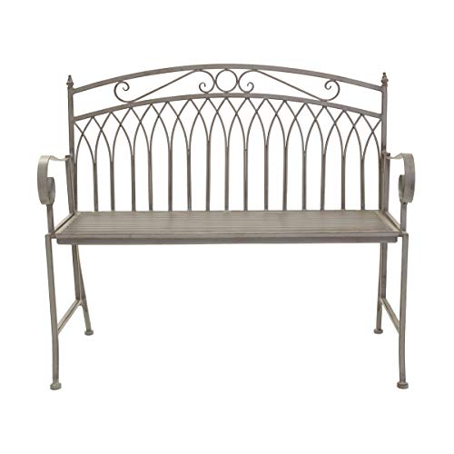 Charles Bentley 2 Seater Wrought Iron Bench Metal Outdoor Garden Patio Seat With Rust Proof Finish In Grey