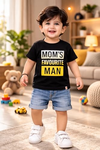 Image of BODYCARE Kids Inafant Placement Print Boys Round Neck Half Sleeves Cotton T-Shirt | Skin Friendly Regular Fit | Soft Breathable Fabric Comfortable & Durability | Pack of 1 | Mustard | Age 6-12 Months