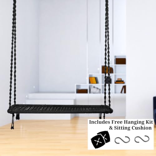 Image of Patiofy Double Seater Plank Swing for Adults | Indoor and Outdoor Use | Jhula for Adults | Hanging Kit Included | Weight Capacity - 150 Kg - Black