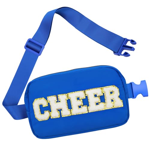 Image of PainZieteg Cheer Fanny Pack for Girls, Chenille Letter Nylon Belt Bag Blue