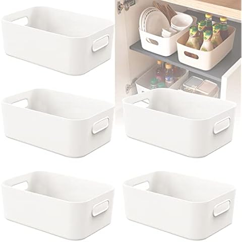 W&H 5 Pack White Plastic Storage Boxes Cover