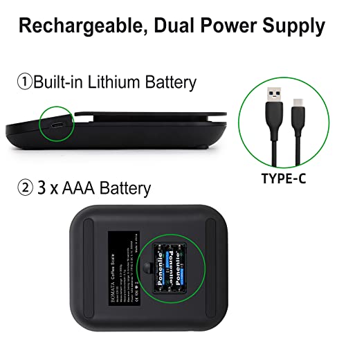 Bomata Coffee Scale With Auto-Timer, 0.1G/3Kg, Rechargeable, With Auto Mode For Pour Over Coffee And Espresso, Drip Detection, Metal Stainless Steel Platform, Led Display, Manual Mode #TOP4