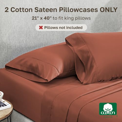 Image of California Design Den King Pillow Cases Set of 2-400 Thread Count, 100% Cotton Sateen, Soft and Breathable Pillowcases King - Rust