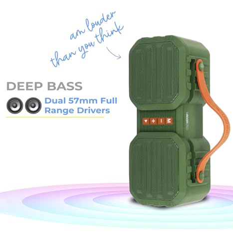 Image of ZEBRONICS Zeb-Sound Feast 50 Wireless Bluetooth 14W Rugged Finish Portable Speaker with Supporting Dual Drivers, Handy Strap, Mobile Holder, USB, SD Card, AUX, FM, TWS & Call Function. (Green)