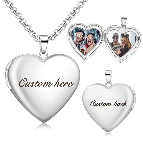 Locket Necklace – Personalized Heart Locket Necklace That Holds 2 Pictures for Women, Custom Photo Memorial Locket Jewelry for Mom Wife, Thanksgiving Anniversary Birthday Gifts