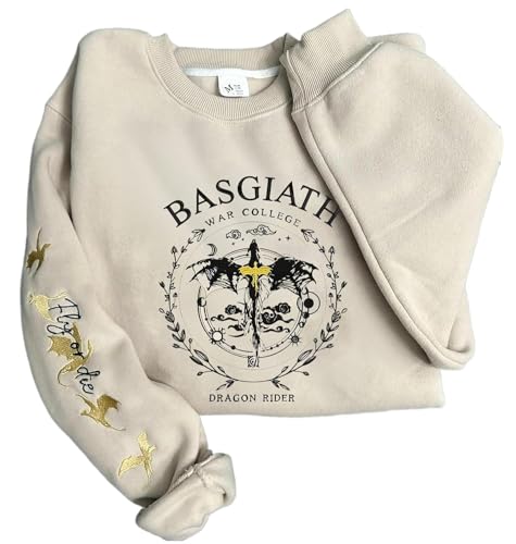 Embroidered Fourth Wing Sweatshirt - Embroidery 4th Wing Hoodie, Dragon Rider T-shirt, Gift for Fantasy Bookish Shirts (Dragon Rider - 1, Sand, S)