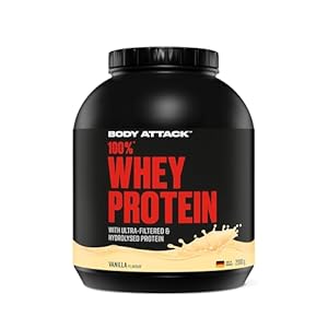 Body Attack 100% Whey Protein Vanilla, 2 kg - Made in Germany - extra cremiges Eiweißpulver mit Hydrolysat und BCAA´s, unterstützt Muskelaufbau und Diäten, für alle Sportler & Athleten