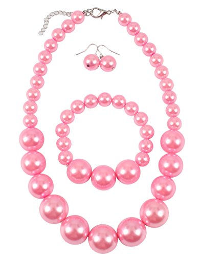 Shineland Simple Large Big Simulated Pearl Statement Necklace Bracelet and Earrings Jewelry Set (Pink) Shineland Simple Large Big Simulated Pearl Statement Necklace Bracelet and Earrings Jewelry Set (Pink)