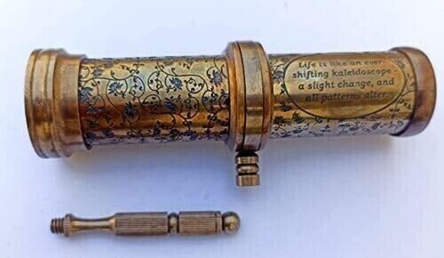 Generic Hand Carved Brass Kaleidoscope W/Handle Antique Look Twist Kaleidoscope, kaliedo123